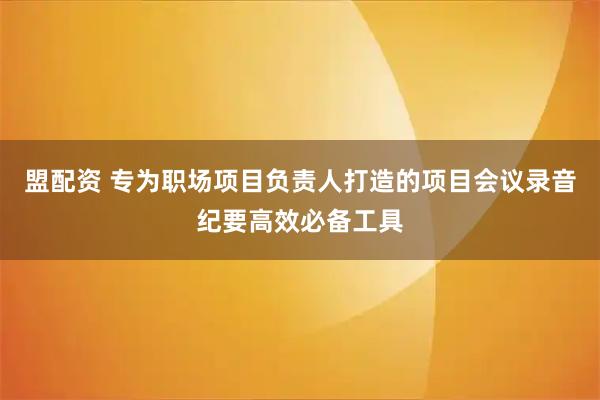 盟配资 专为职场项目负责人打造的项目会议录音纪要高效必备工具